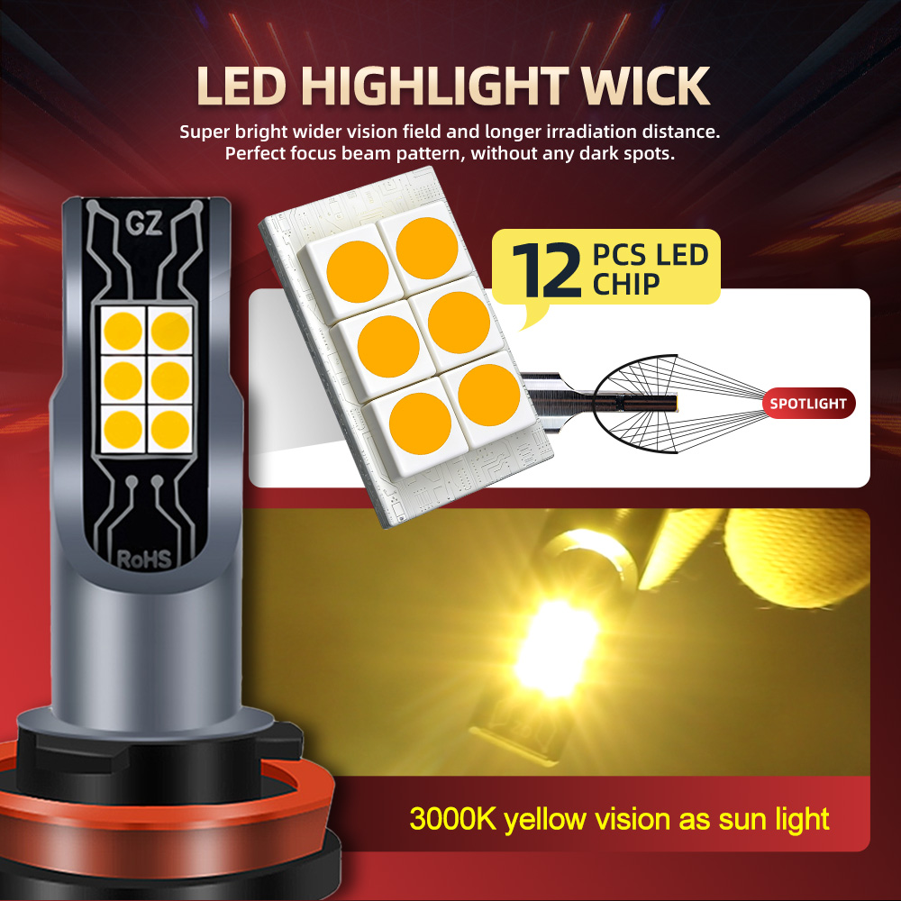 Led Fog Light H11 3000K Yellow - 2 buah lampu kabut LED Canbus