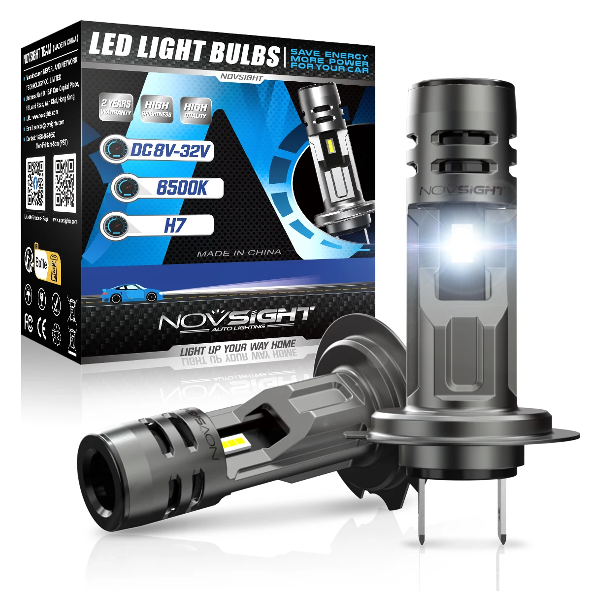 Led Headlight 6500K White 12000Lm - NOVSIGHT lampu sorot mobil putih, cahaya