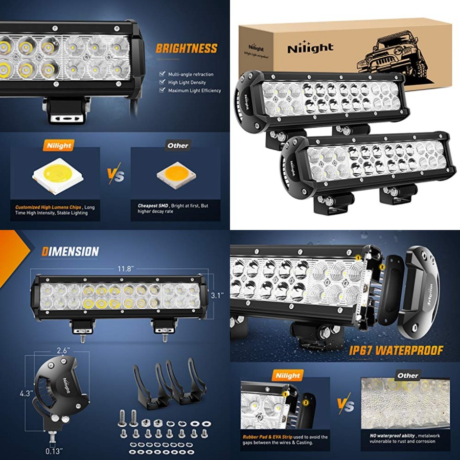 Led Work Light Bar 12 Inch Offroad - Lampu LED Bar 2Pcs 12Inch 72W