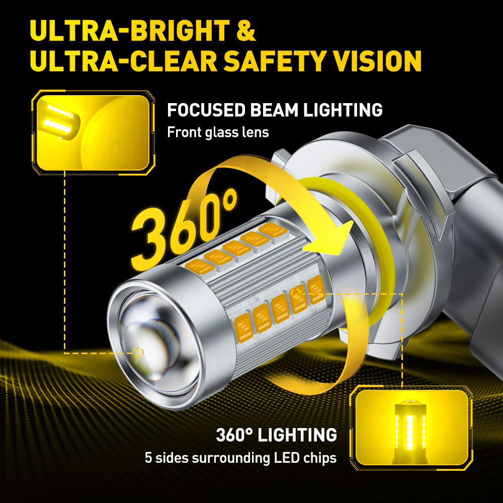 2 Buah AUXITO 9006 HB4 LED Kun - Led Fog Light H11 3000K Yellow ulasan dan harga
