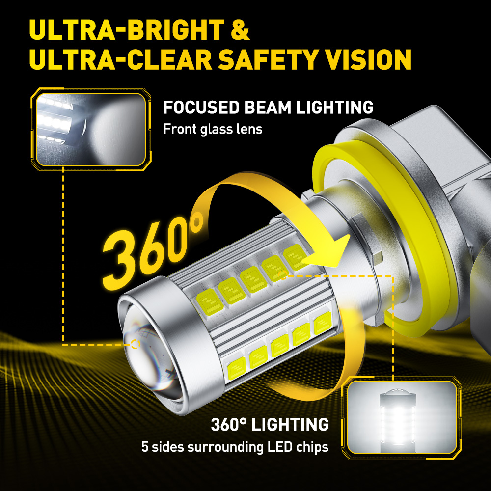 AUXITO 2x Lampu Kabut LED Mini - Led Fog Light H11 3000K Yellow ulasan dan harga