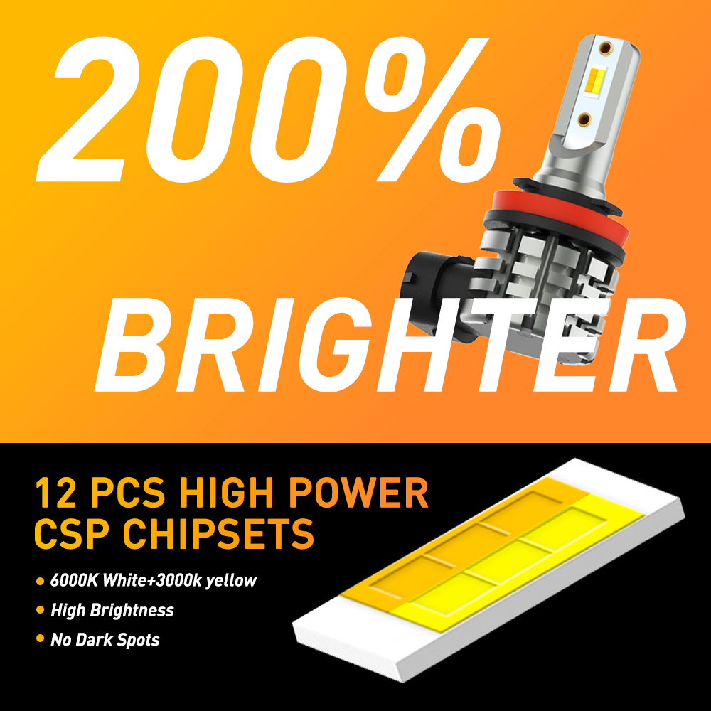 AUXITO 2 Buah L6 LED H8 H11 La - Led Fog Light H11 3000K Yellow ulasan dan harga