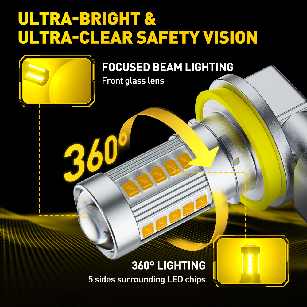 AUXITO 6G27 Lampu Kabut H8 H9  - Led Fog Light H11 3000K Yellow ulasan dan harga