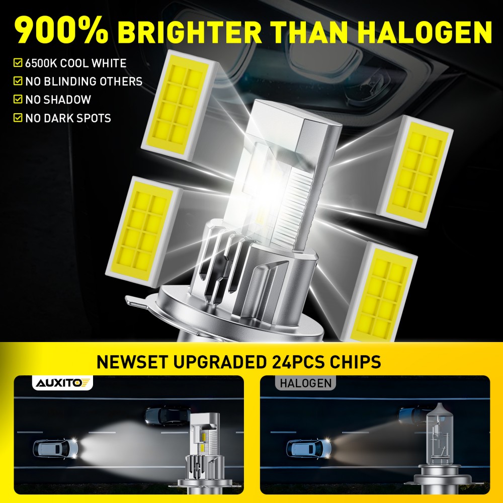 AUXITO 2 Buah Bohlam LED H4 Ta - Led Headlight 6500K White 12000Lm ulasan dan harga